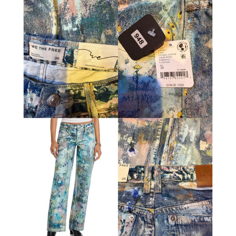 $198 FREE PEOPLE Tennessee Low-Rise Illusions Jeans in Floral Canvas Sz26 #948 - Picture 3 of 12